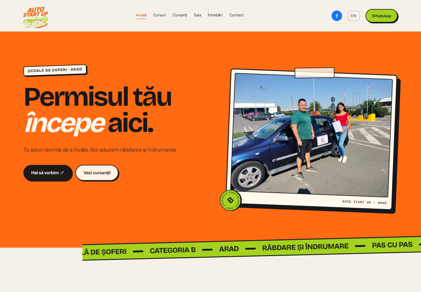 Driving school in Romania — client website homepage