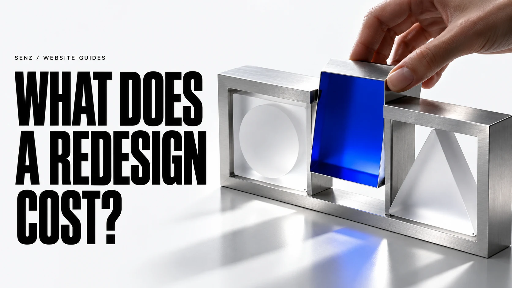 A modular metal frame being rearranged: website redesign costs