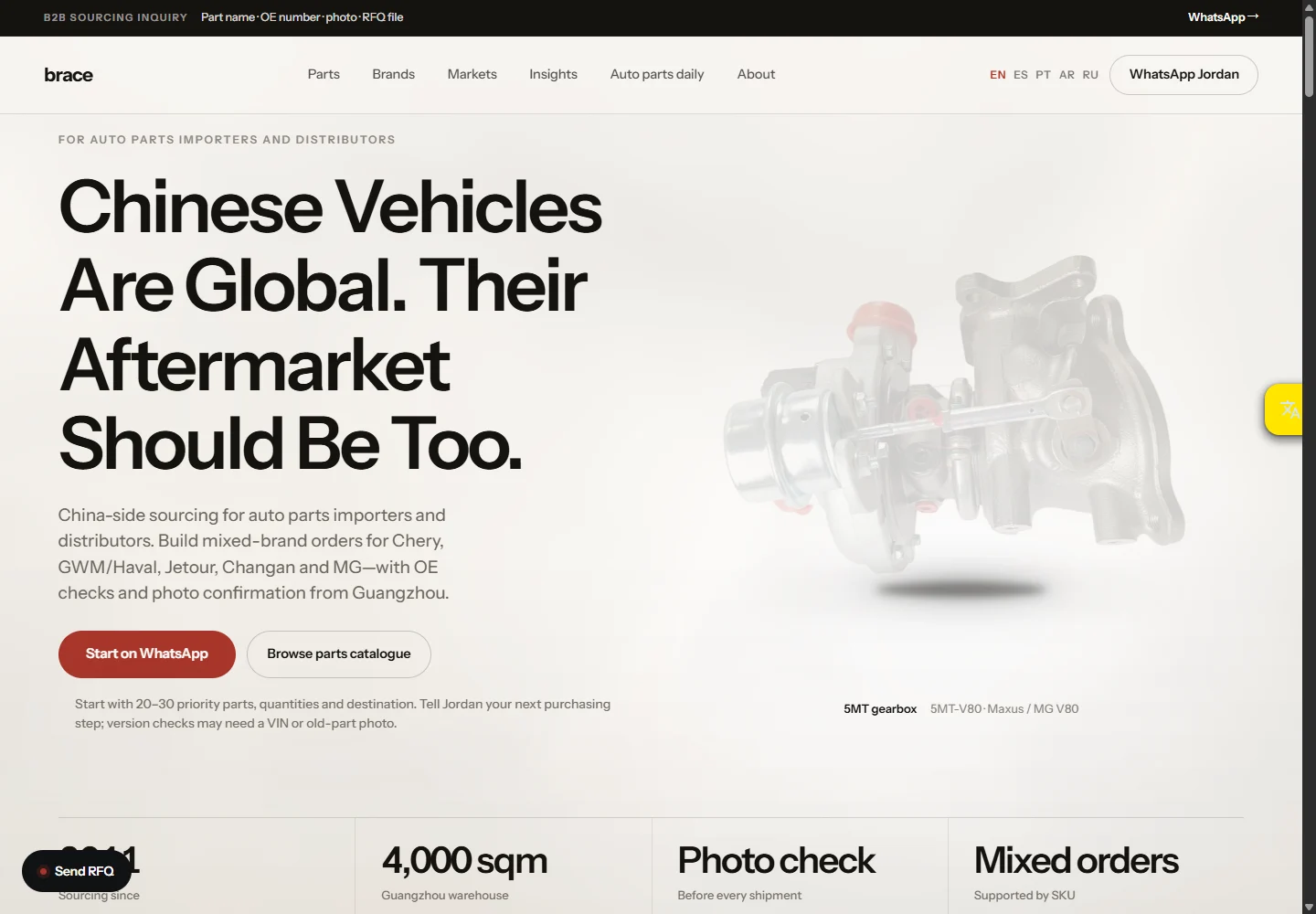 Brace Auto Parts — sitio web que hice