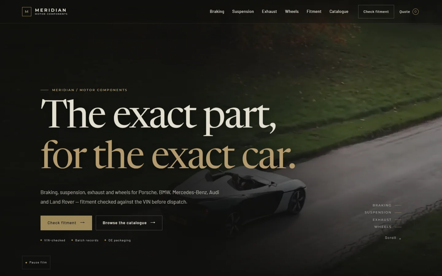 Performance parts / VIN fitment — sample homepage