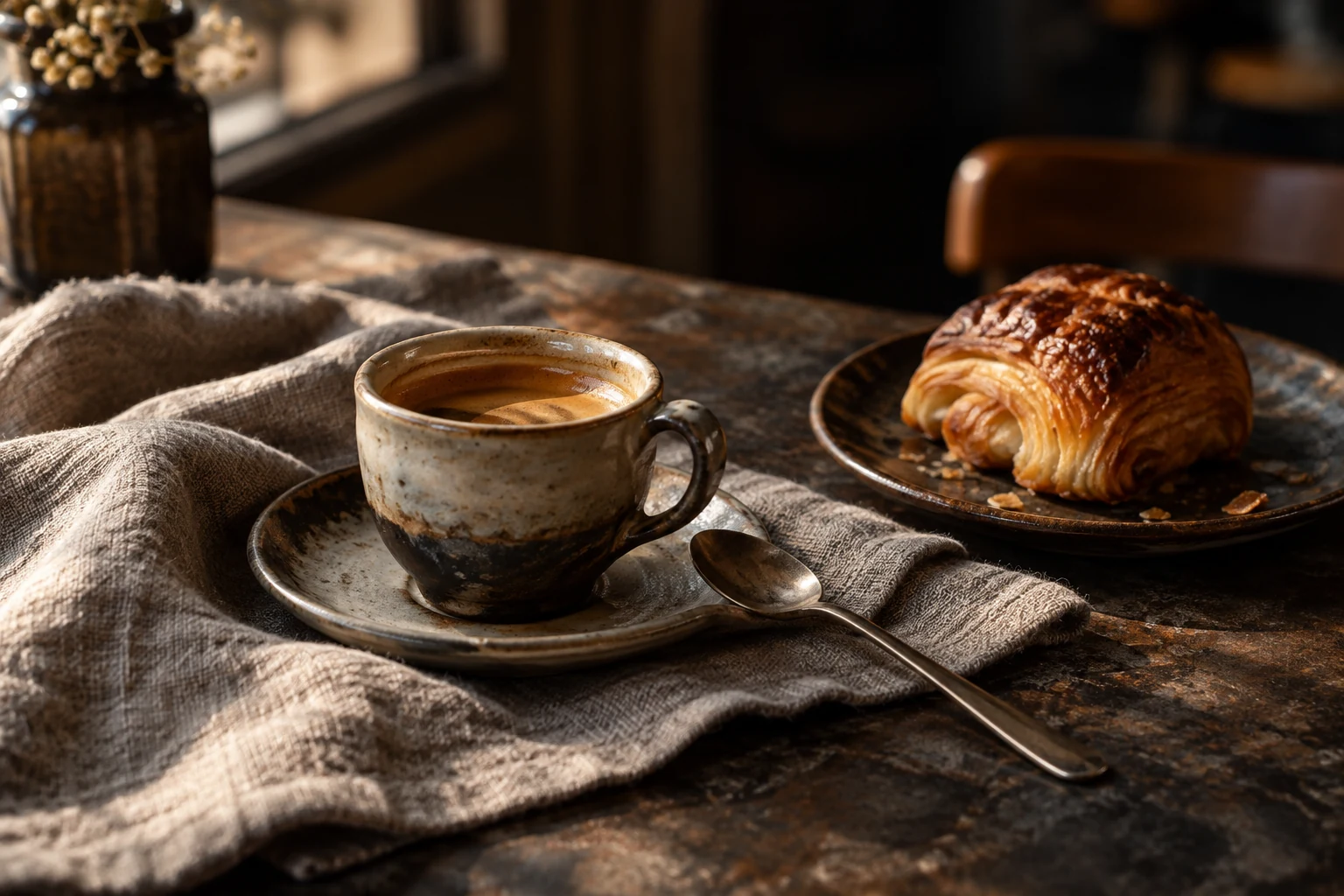 AI-generated specialty coffee still life for the fictional house-roast story