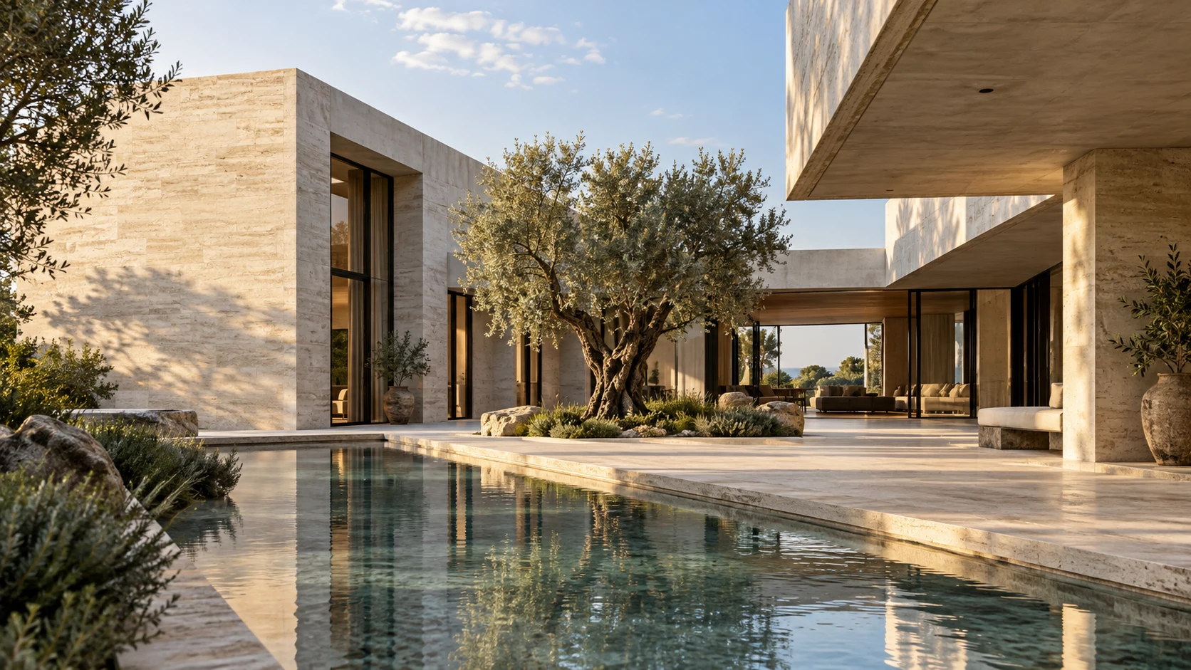 AI-generated Courtyard House concept — full architectural composition