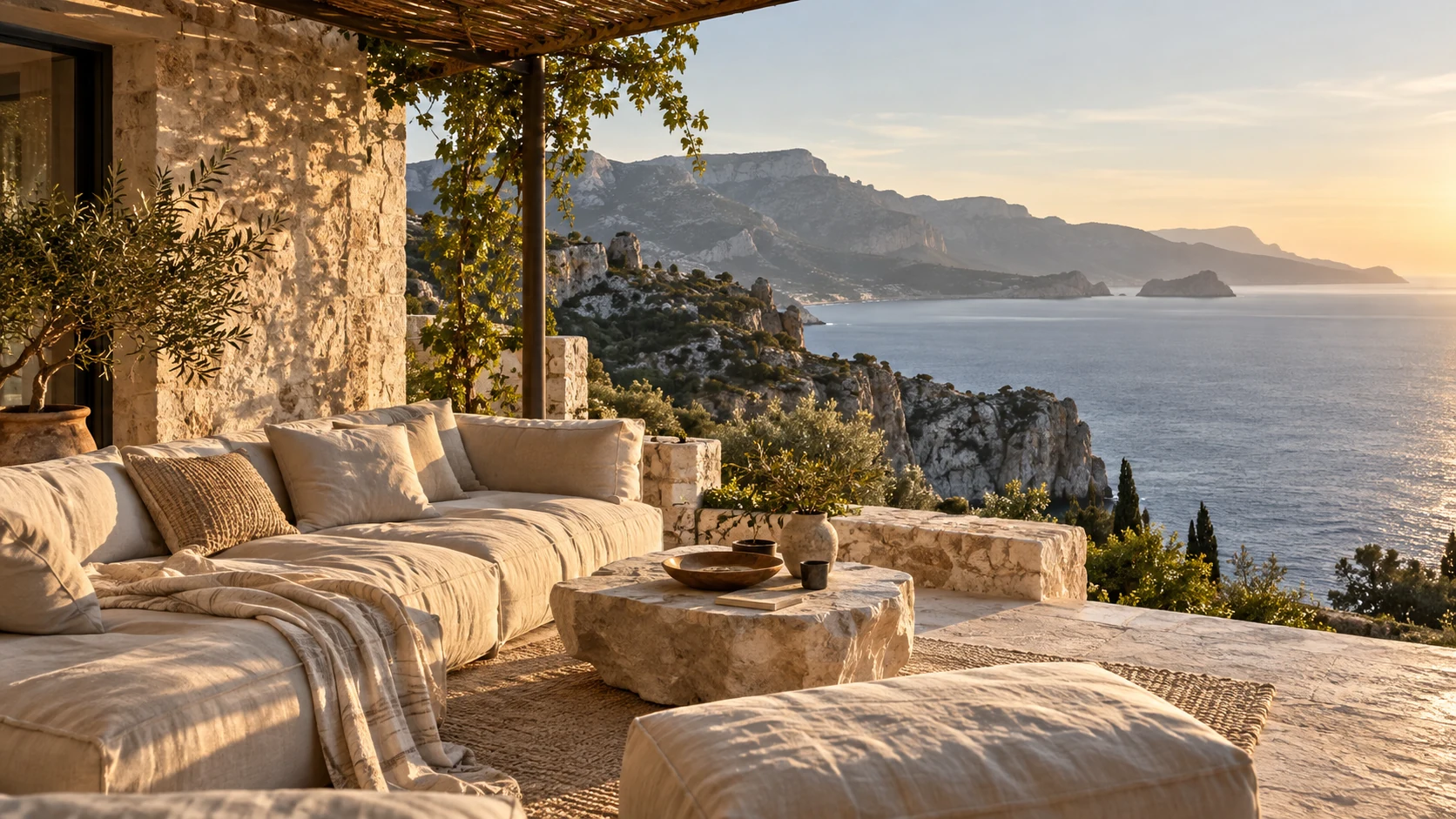 AI-generated Mediterranean coastal stay — imagined house and terrace
